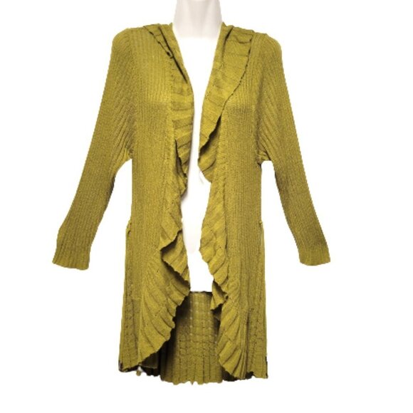 Rib Knit Acrylic Green Long Cardigan Sweater Long Sleeve Size S/M/L - Picture 1 of 11